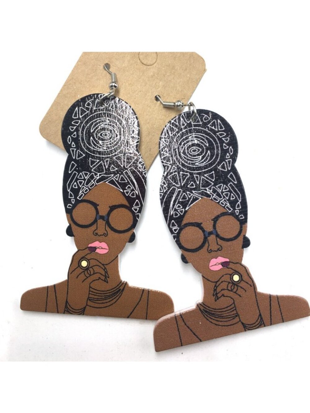 African Inspired Black Woman Statement Dangle Earrings